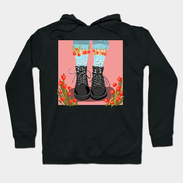 illustration black shoes with flowers.  boots with socks.flowers in socks Hoodie by Nushech